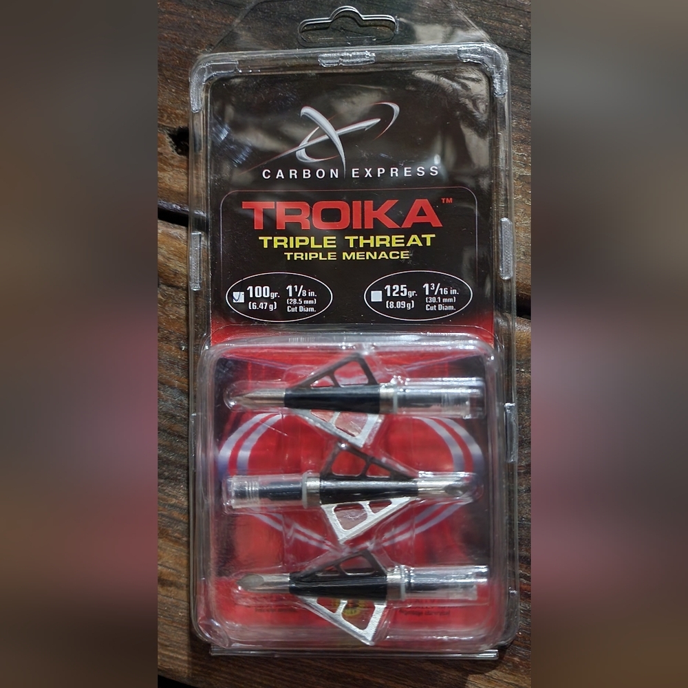 Carbon Express Troika triple threat broadheads. 100 grain